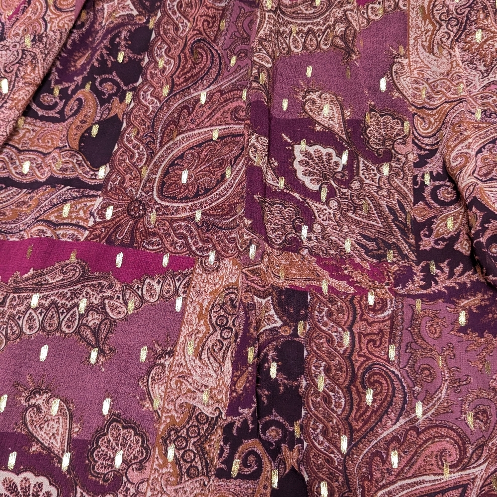 Parker & Rowe Burgandy Paisley Boho Hippie Peasant Bell Sleeve Maxi Dress Large - Picture 7 of 11